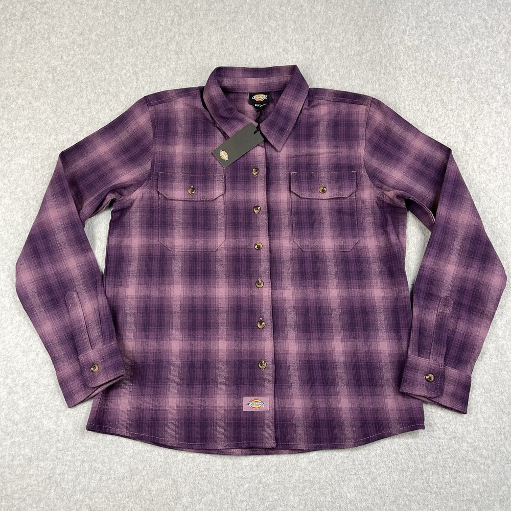 Dickies Mens Flannel Shirt Small Long Sleeve Button Up Plaid Purple LS 574 REL
